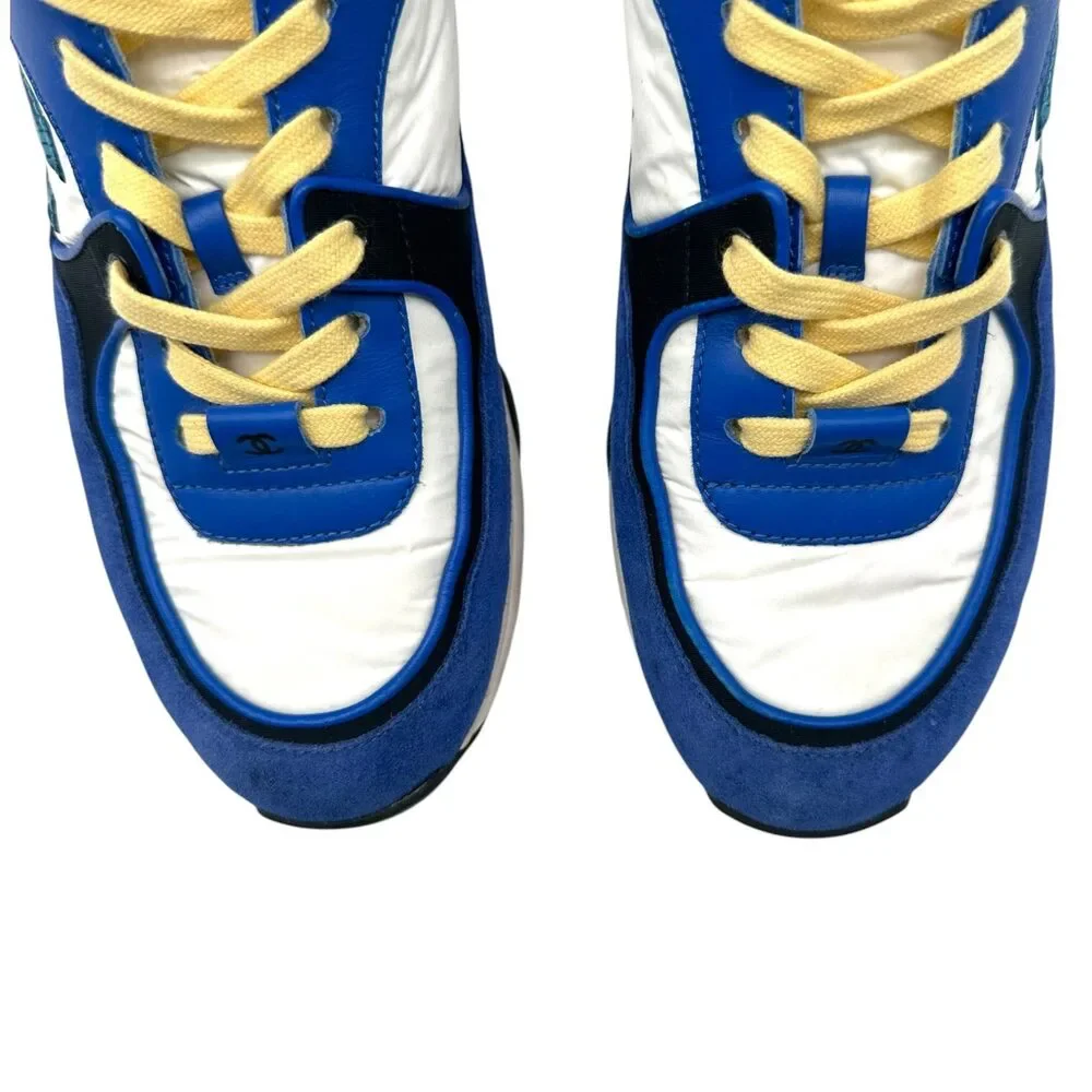 Chanel Cobalt Blue & Butter Yellow Logo Sneakers
